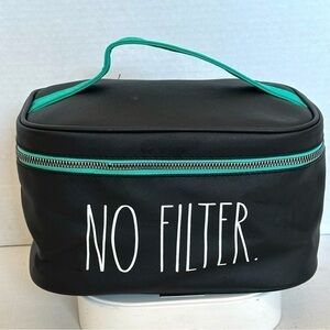 RAE DUNN NO FILTER. Black Makeup Bag with Teal Accents